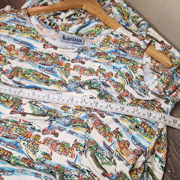Vintage Karina Dress Italian Venice Scenic Print Vacation Boho Womens Large - Picture 15 of 16